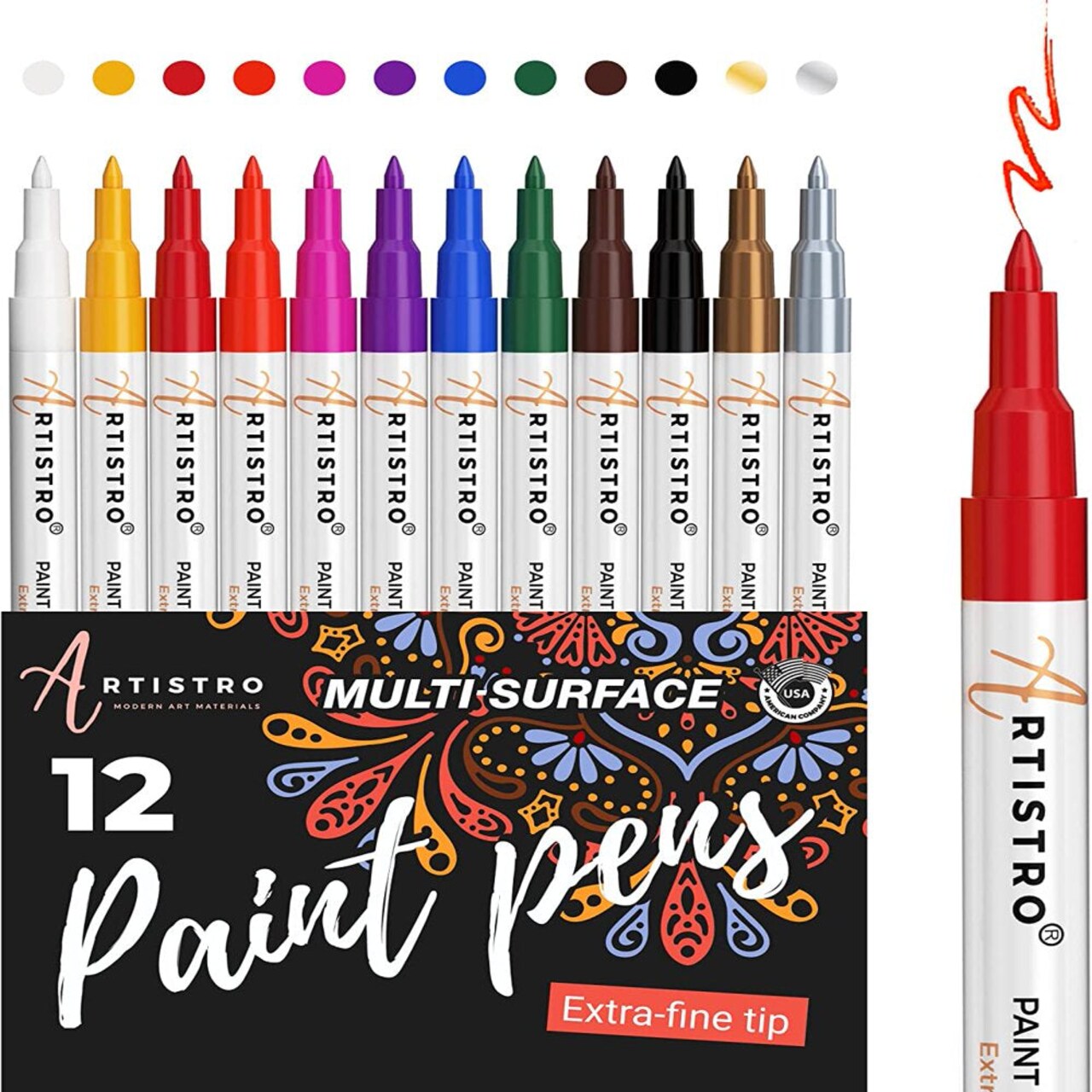 Acrylic Paint Pens for Fabric, Glass, Wood, Extra Fine Tip, 12 Colored  Paint Markers